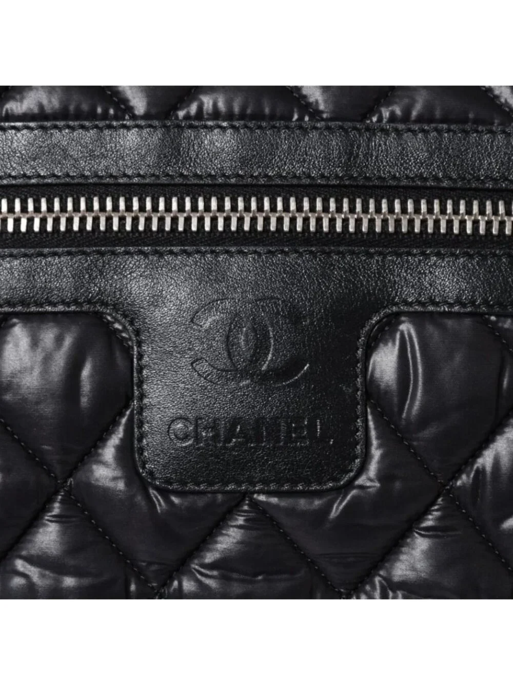 Chanel Coco Cocoon Shoulder Bag CC Logo Nylon Black Silver Quilted